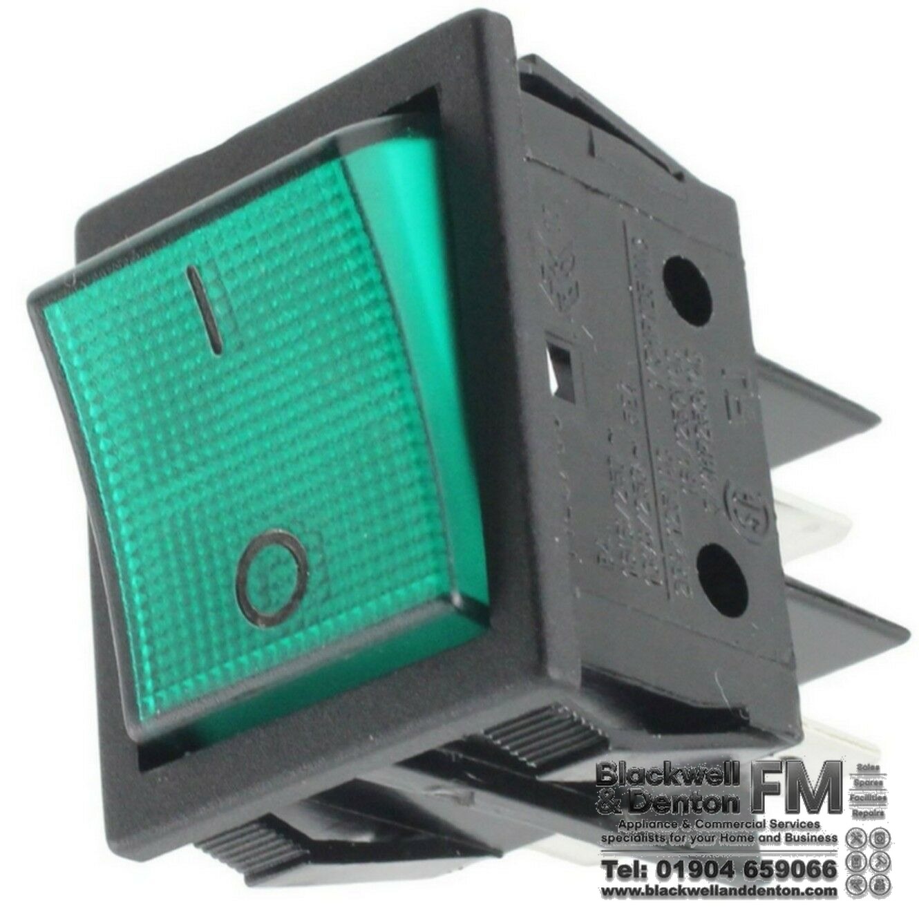 Lincat On / Off Green Rocker Switch 4 Terminal neon illuminated