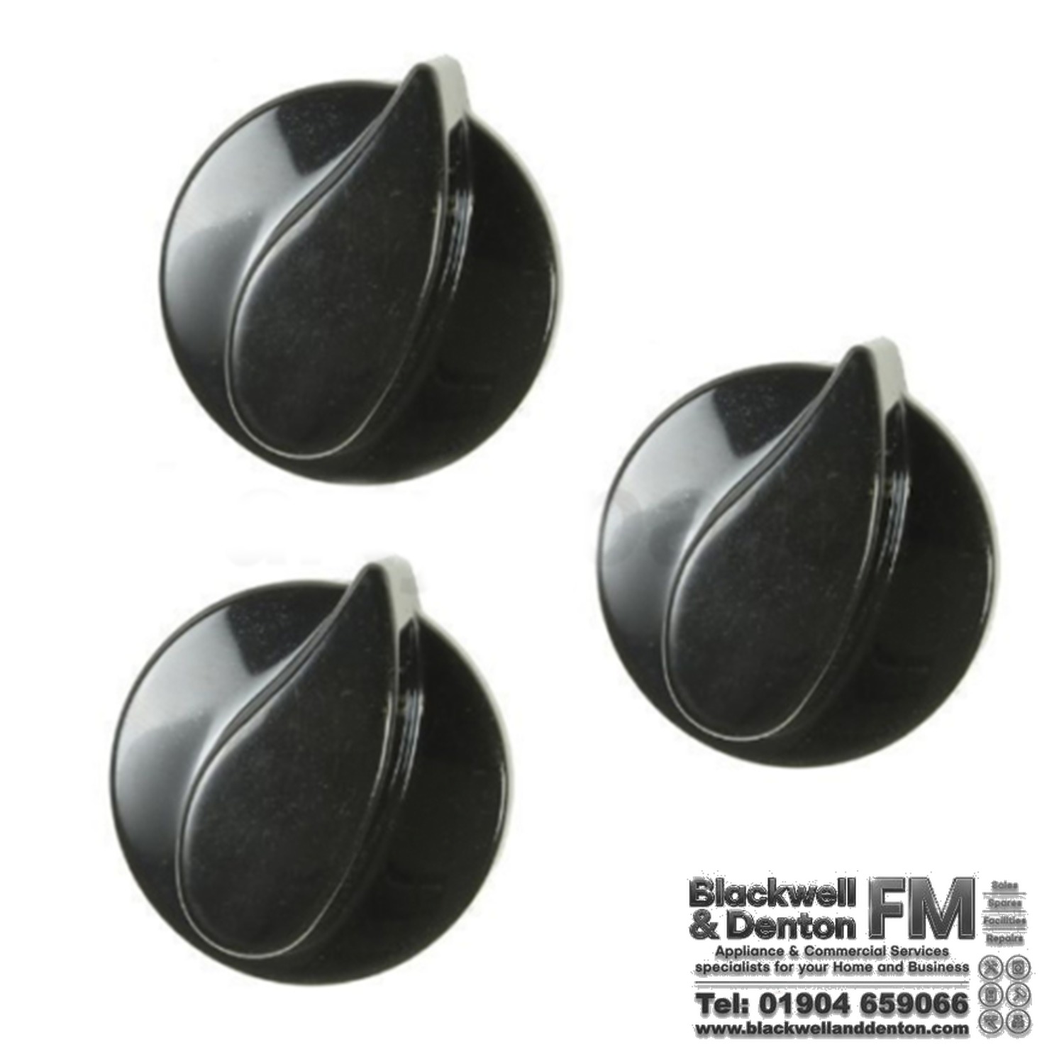 3 X BELLING Oven Hob Gas Control Knob Knobs Black Cooker Flame Switch Genuine