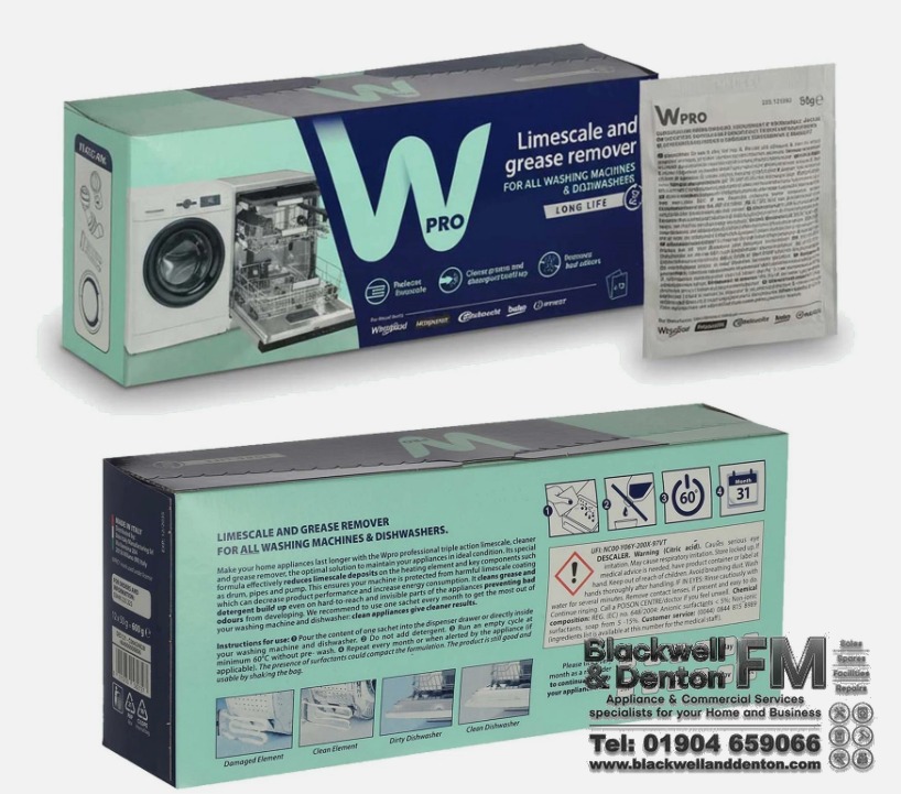 Wpro DES121 Universal Washing Machine & Dishwasher Descaler | 12 Sachets (12 Months Supply) | Part C00424828