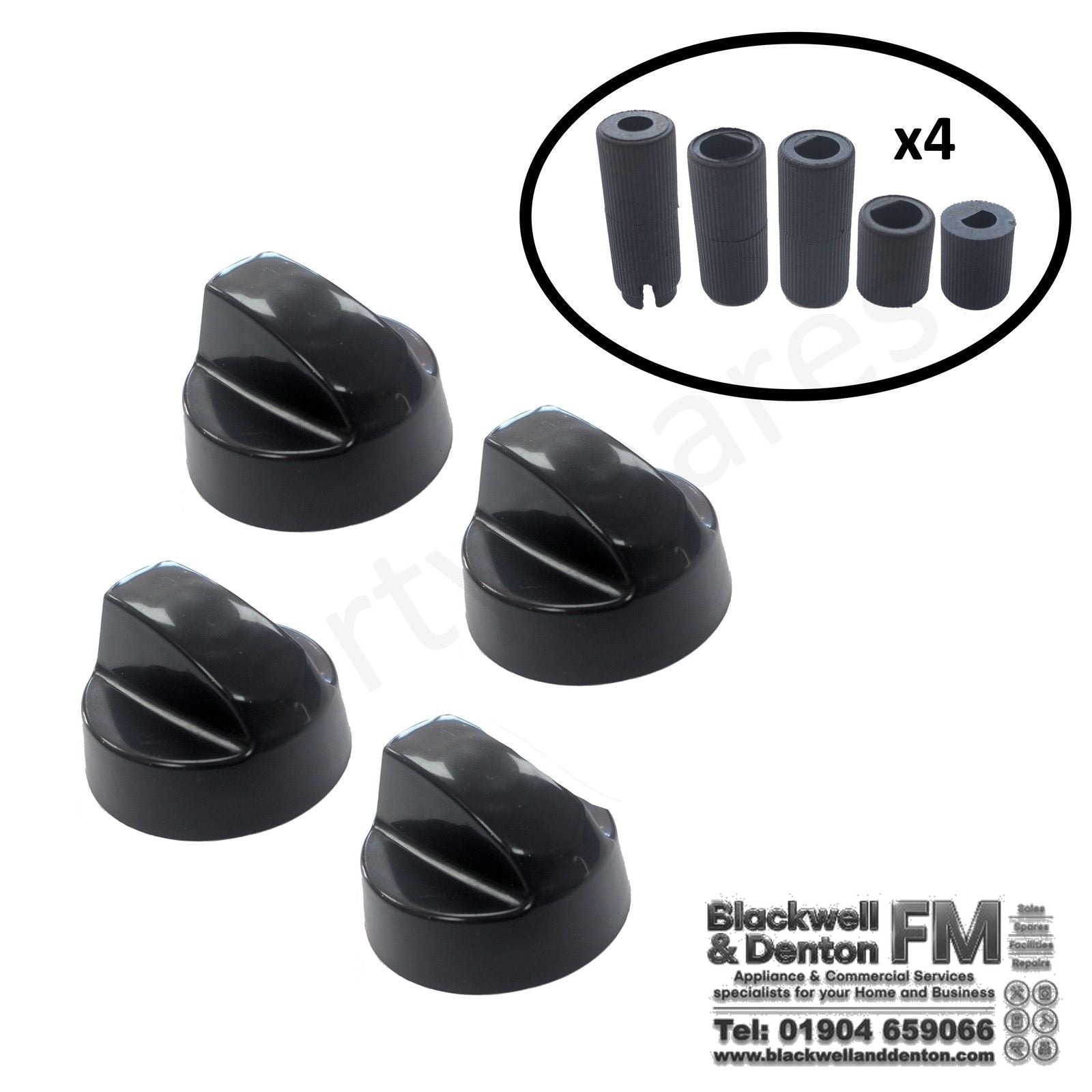 4 x Control Knobs Black Knob Dials Switches & Adaptor Kit for BBQ Grill Barbecue