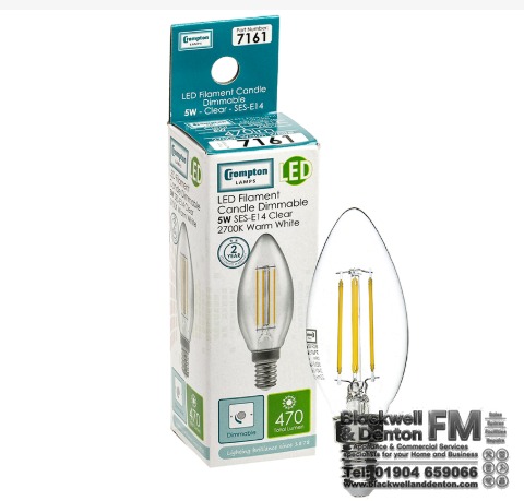 LED Filament Candle Clear Dimmable Extractor Lamp 4.2W 2700K SES-E14