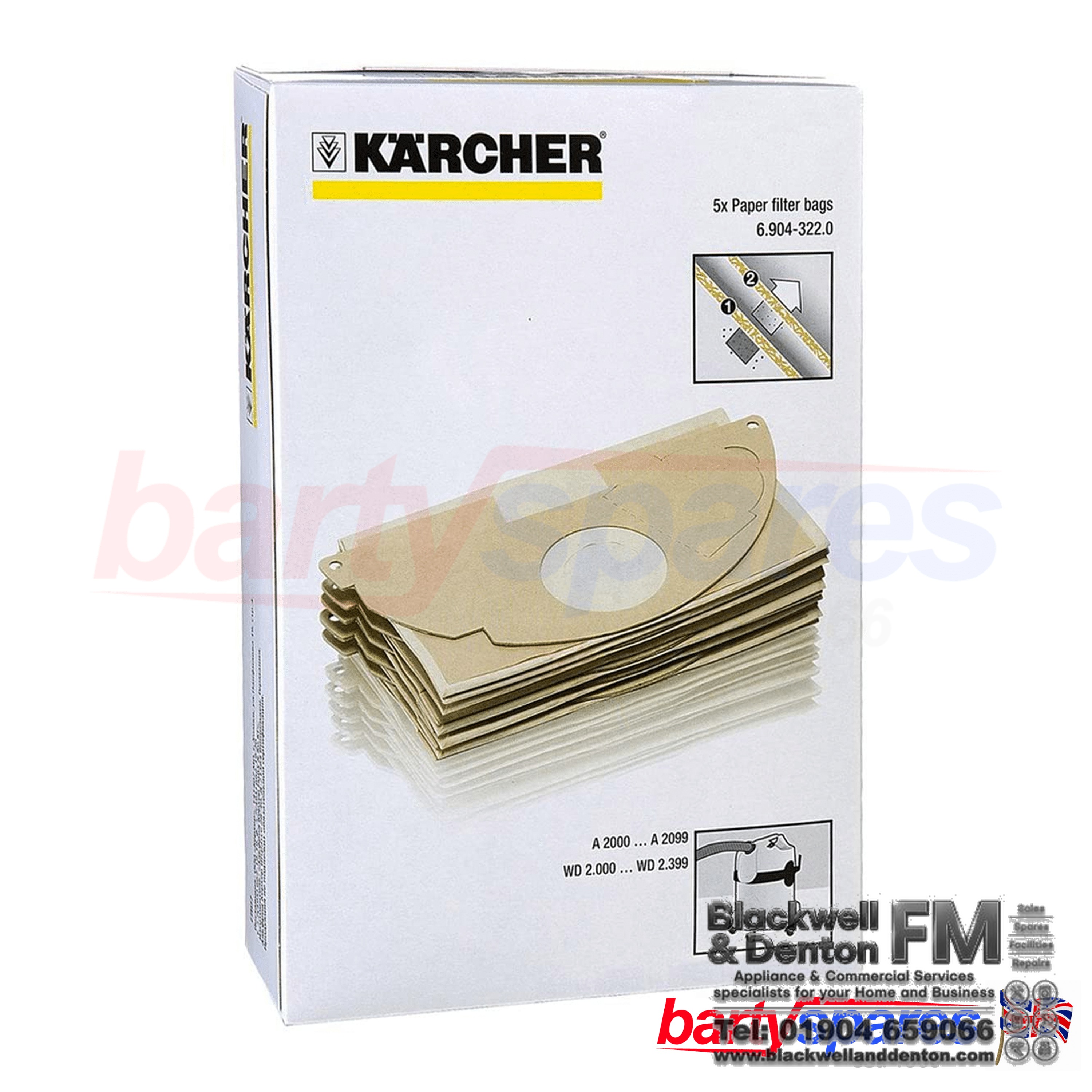 Genuine Karcher MV2 WD2 Vacuum Cleaner Strong Double Layer Dust Bags (Pack of 5)