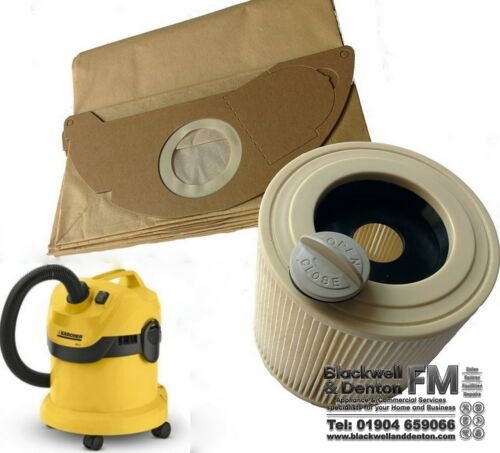 Compatible Karcher WD2 WD3 A2000 MV2 Wet & Dry Vacuum Cleaner Filter & Dust Bags Kit – 10 Bags + Filter